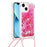 For iPhone 15 TPU Case Quicksand Design Phone Cover with Lanyard - Pink / Hearts - 3