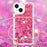 For iPhone 15 TPU Case Quicksand Design Phone Cover with Lanyard - Pink / Hearts - 4