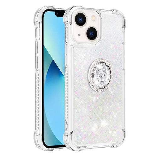 For iPhone 15 TPU Case with Kickstand Quicksand Shockproof Cover - Laser / Hearts - 1