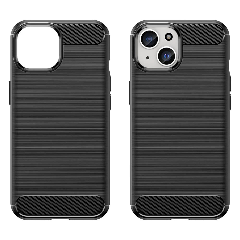 Soft TPU Phone Case for iPhone 15 , Carbon Fiber Texture Brushed Protective Phone Cover - Black - 2