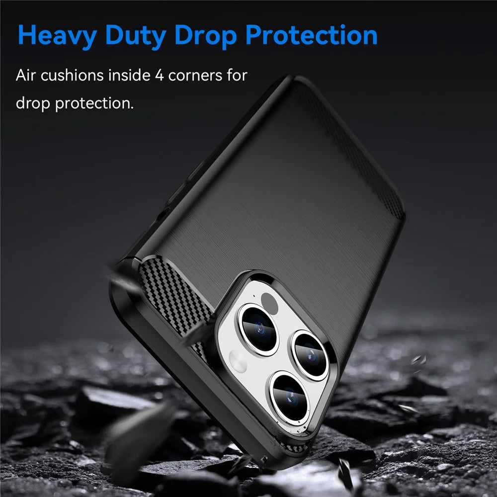 Brushed Phone Case for iPhone 15 Pro , Carbon Fiber Texture Soft TPU Phone Cover - Black - 3