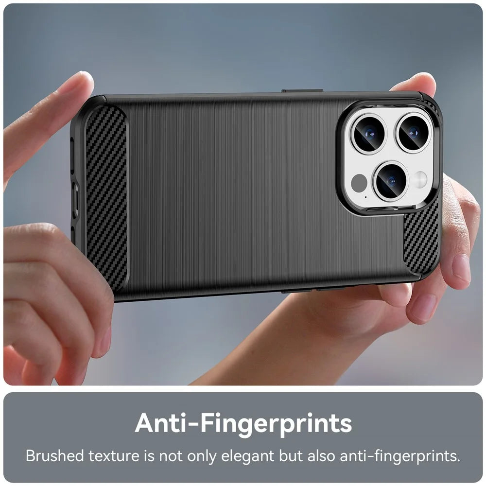 Brushed Phone Case for iPhone 15 Pro , Carbon Fiber Texture Soft TPU Phone Cover - Black - 5