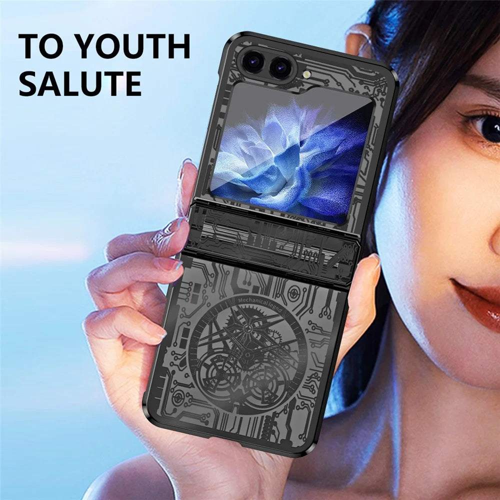Mechanical Legend Series Hard PC Case for Samsung Galaxy Z Flip5 5G Protective Phone Case Electroplating Cover - Black - 5