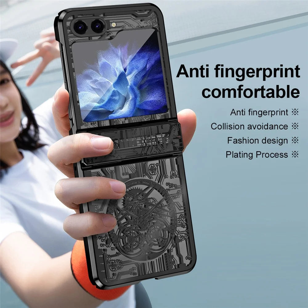 Mechanical Legend Series Hard PC Case for Samsung Galaxy Z Flip5 5G Protective Phone Case Electroplating Cover - Black - 6
