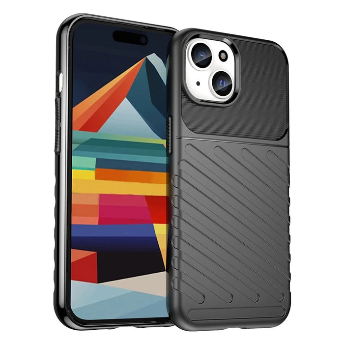 Thunder Series TPU Phone Case for iPhone 15 , Thicken Twill Texture Anti-drop Cover - Black - 1