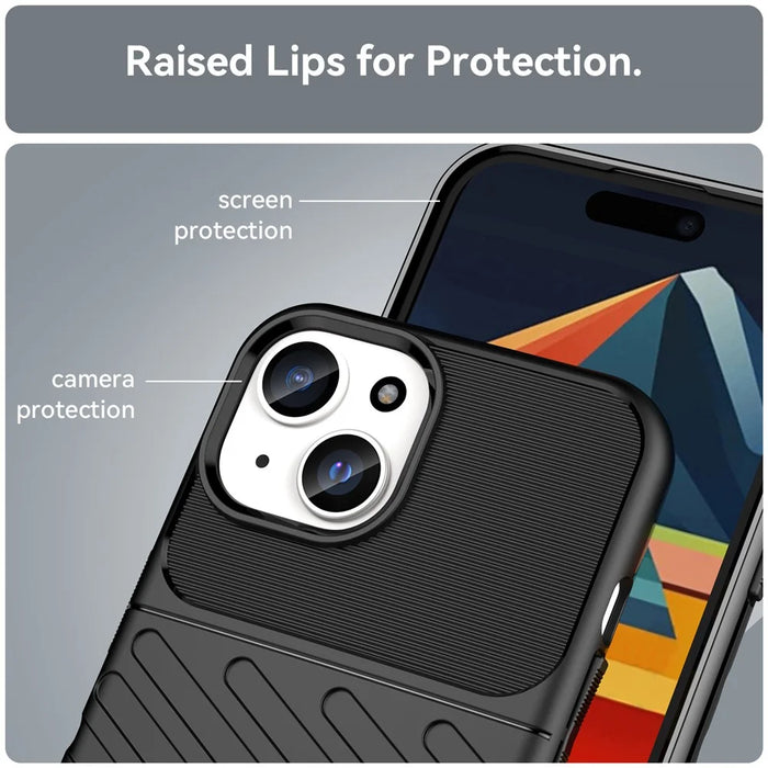 Thunder Series TPU Phone Case for iPhone 15 , Thicken Twill Texture Anti-drop Cover - Black - 6