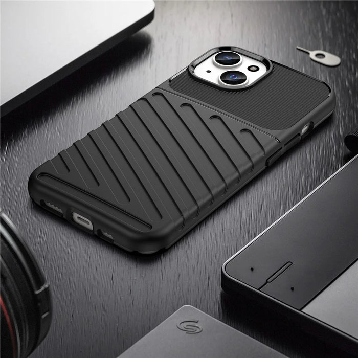 Thunder Series TPU Phone Case for iPhone 15 , Thicken Twill Texture Anti-drop Cover - Black - 7