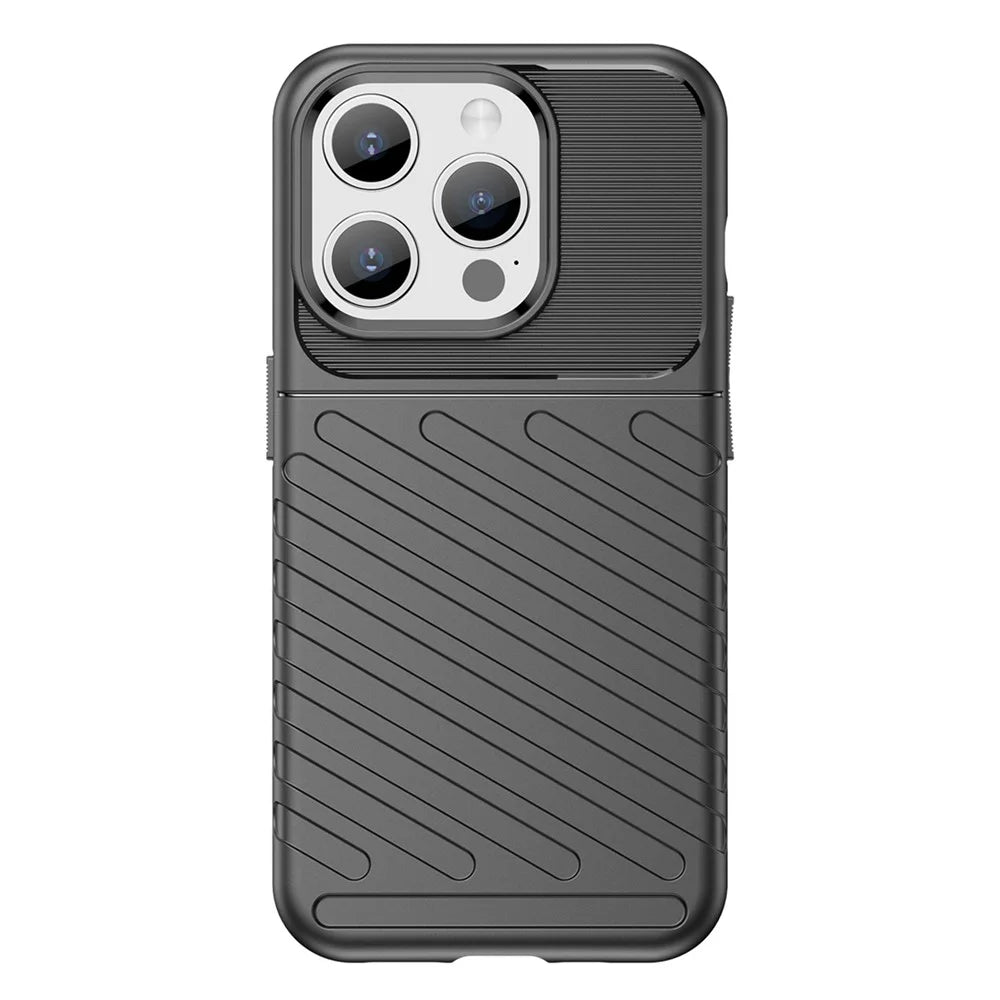 Thunder Series For iPhone 15 Pro Thicken TPU Phone Case Twill Texture Anti-drop Cover - Black - 2