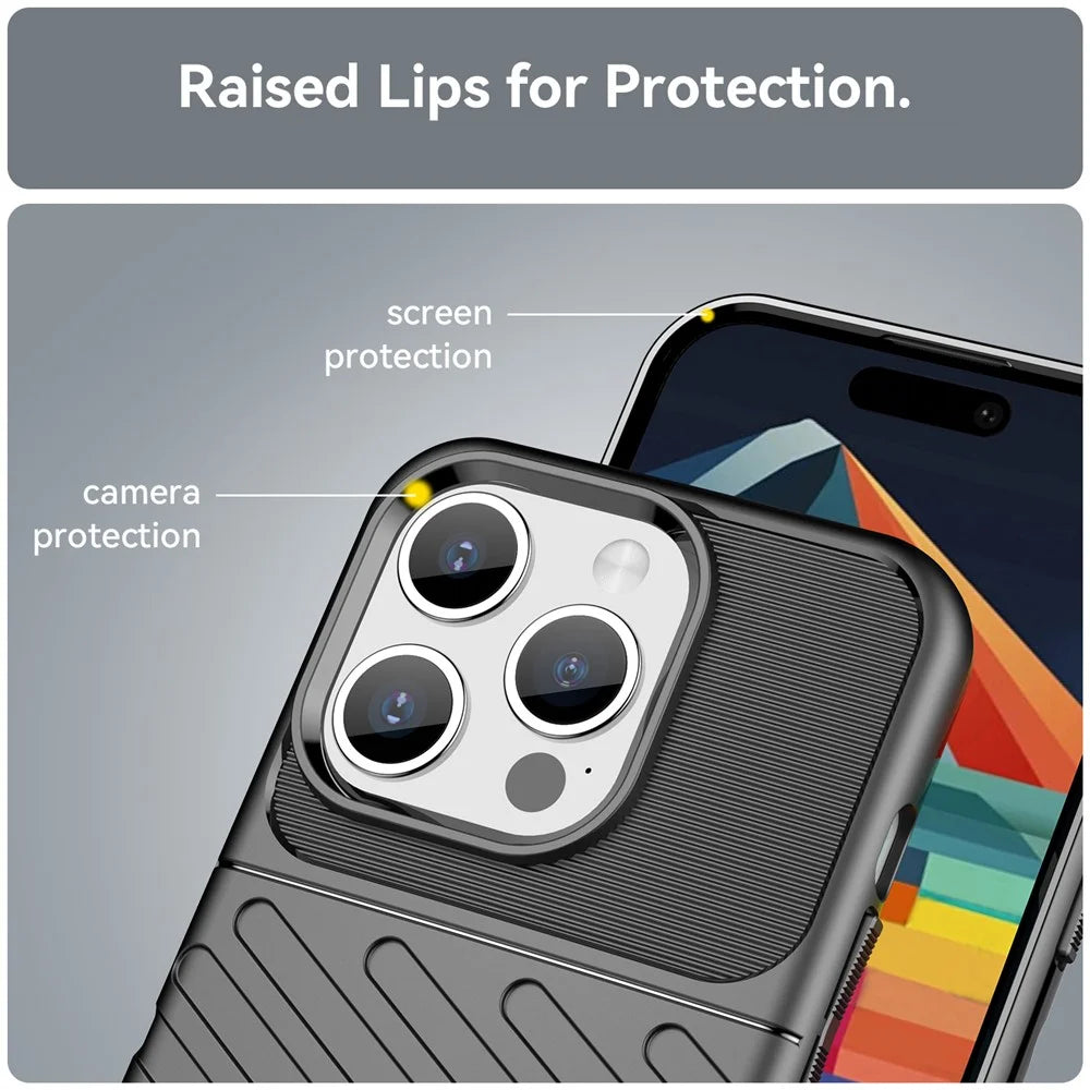 Thunder Series For iPhone 15 Pro Thicken TPU Phone Case Twill Texture Anti-drop Cover - Black - 6