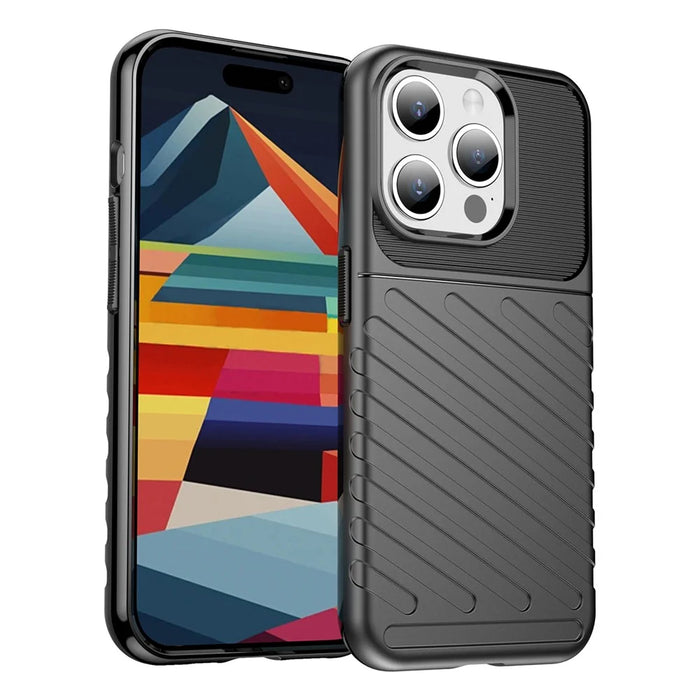 Thunder Series For iPhone 15 Pro Max Twill Texture Anti-scratch Cover Thicken TPU Phone Case - Black - 1