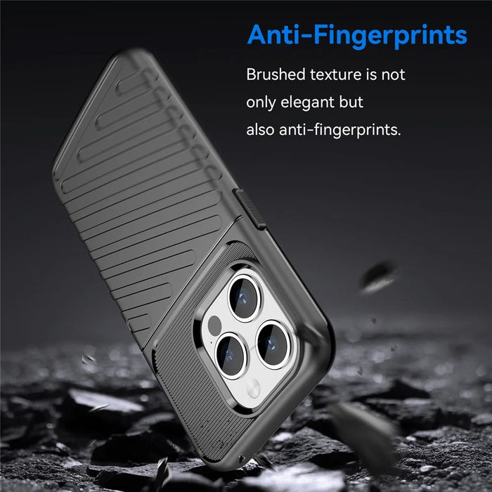 Thunder Series For iPhone 15 Pro Max Twill Texture Anti-scratch Cover Thicken TPU Phone Case - Black - 3