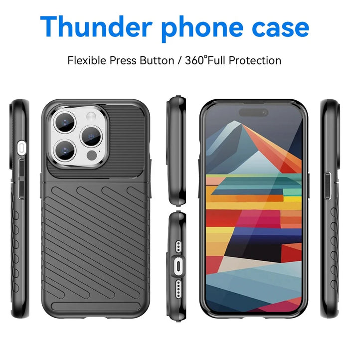 Thunder Series For iPhone 15 Pro Max Twill Texture Anti-scratch Cover Thicken TPU Phone Case - Black - 7