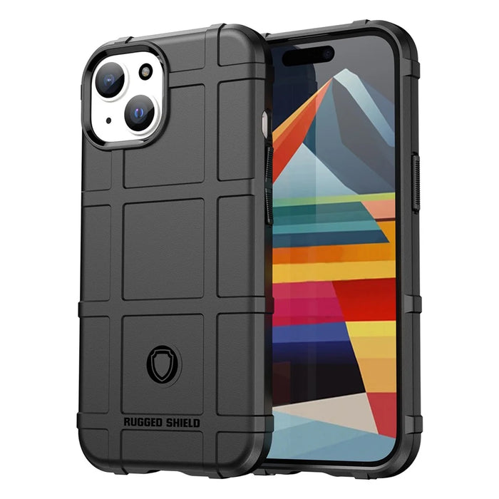 For iPhone 15 Soft TPU Phone Case Square Grid Texture Shockproof Phone Cover - Black - 1