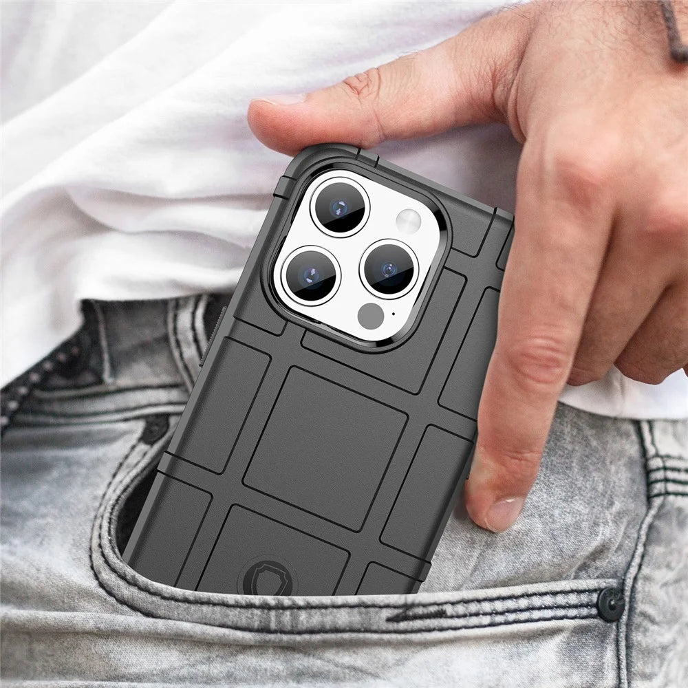 For iPhone 15 Pro Square Grid Texture TPU Phone Case Shockproof Back Cover - Black - 7