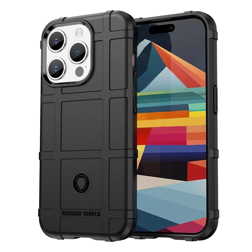 For iPhone 15 Pro Max Anti-drop TPU Phone Case Square Grid Texture Protective Cover - Black - 1