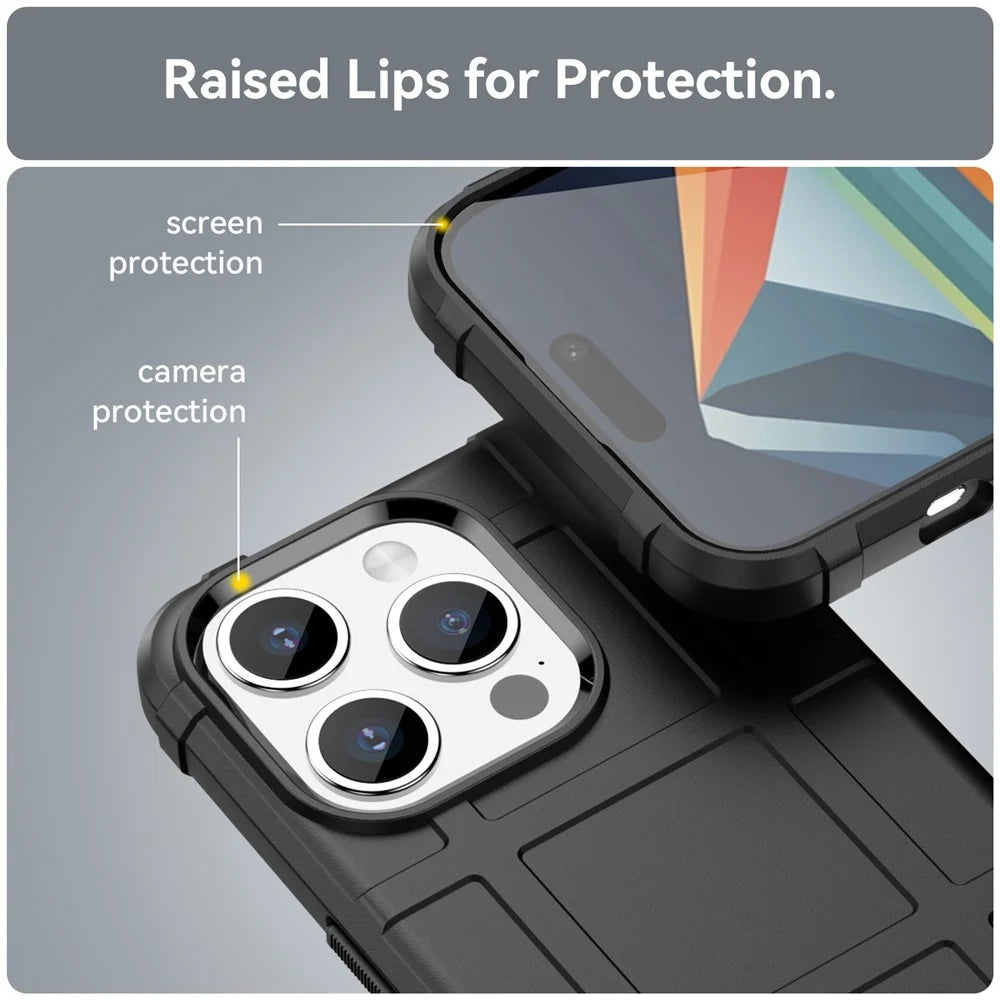 For iPhone 15 Pro Max Anti-drop TPU Phone Case Square Grid Texture Protective Cover - Black - 6