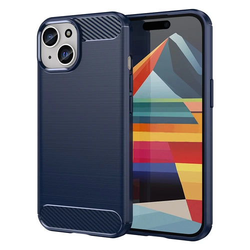 Carbon Fiber Texture Brushed TPU Case for iPhone 15 Plus , Scratch-resistant Phone Cover - Blue - 1