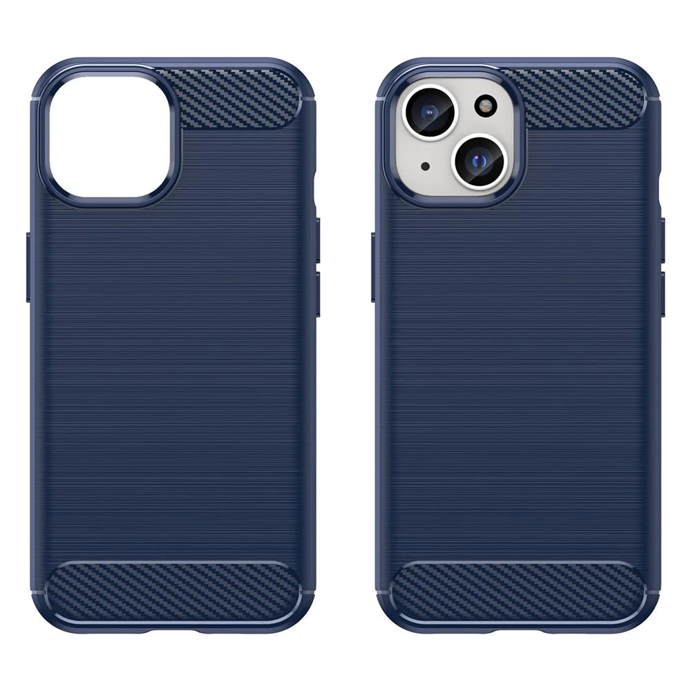 Carbon Fiber Texture Brushed TPU Case for iPhone 15 Plus , Scratch-resistant Phone Cover - Blue - 2