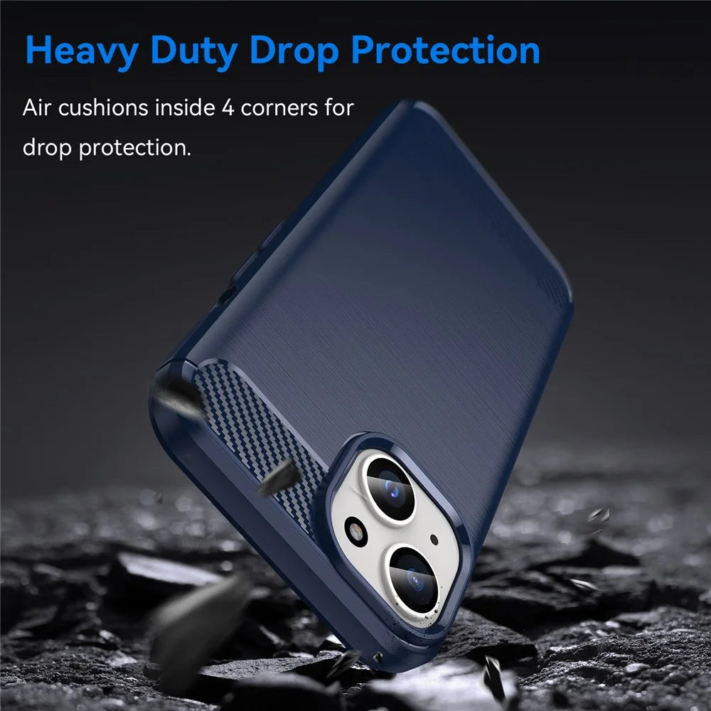 Carbon Fiber Texture Brushed TPU Case for iPhone 15 Plus , Scratch-resistant Phone Cover - Blue - 3