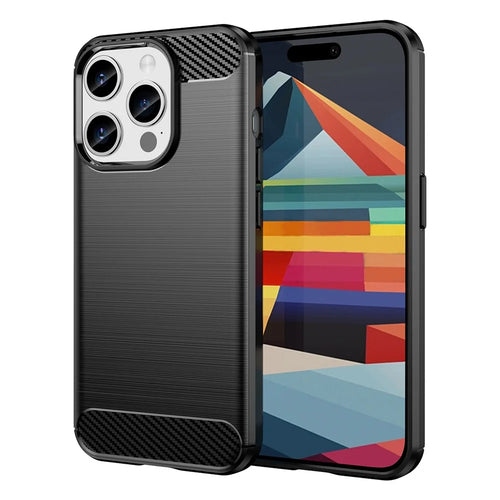 Carbon Fiber Texture Phone Case for iPhone 15 Pro Max , Brushed Anti-scratch TPU Cover - Black - 1