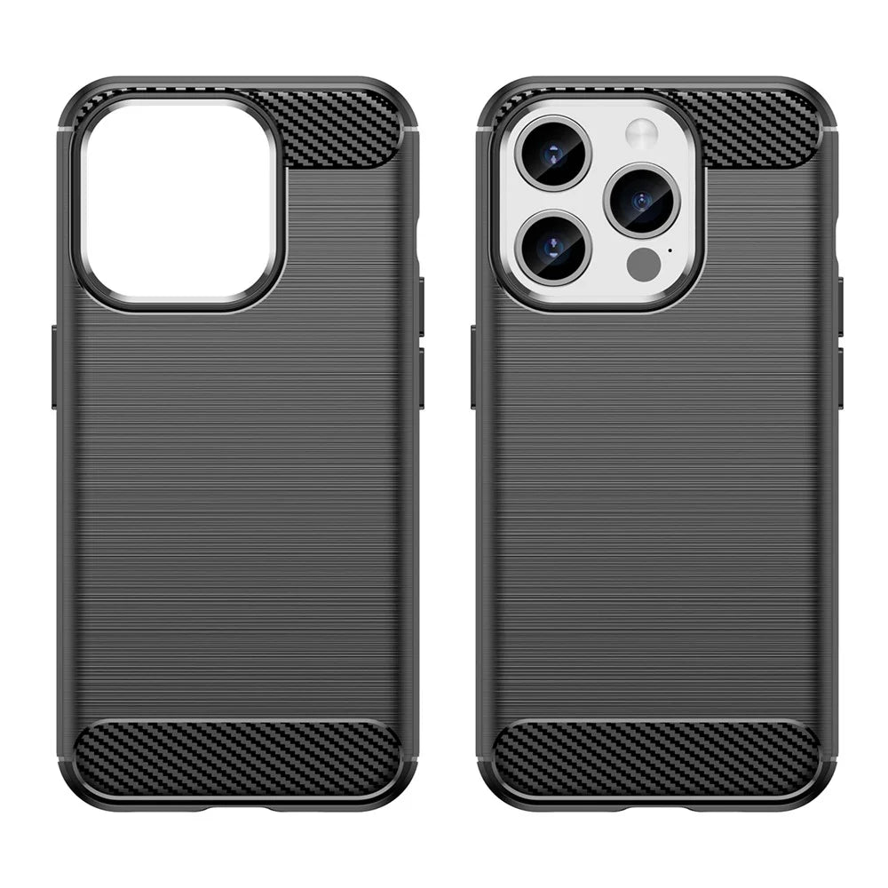 Carbon Fiber Texture Phone Case for iPhone 15 Pro Max , Brushed Anti-scratch TPU Cover - Black - 2