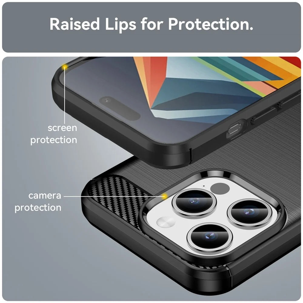 Carbon Fiber Texture Phone Case for iPhone 15 Pro Max , Brushed Anti-scratch TPU Cover - Black - 6