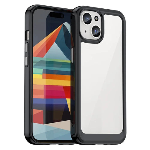 For iPhone 15 Drop Proof TPU+Acrylic Mobile Phone Back Cover Clear Protective Case - Black - 1
