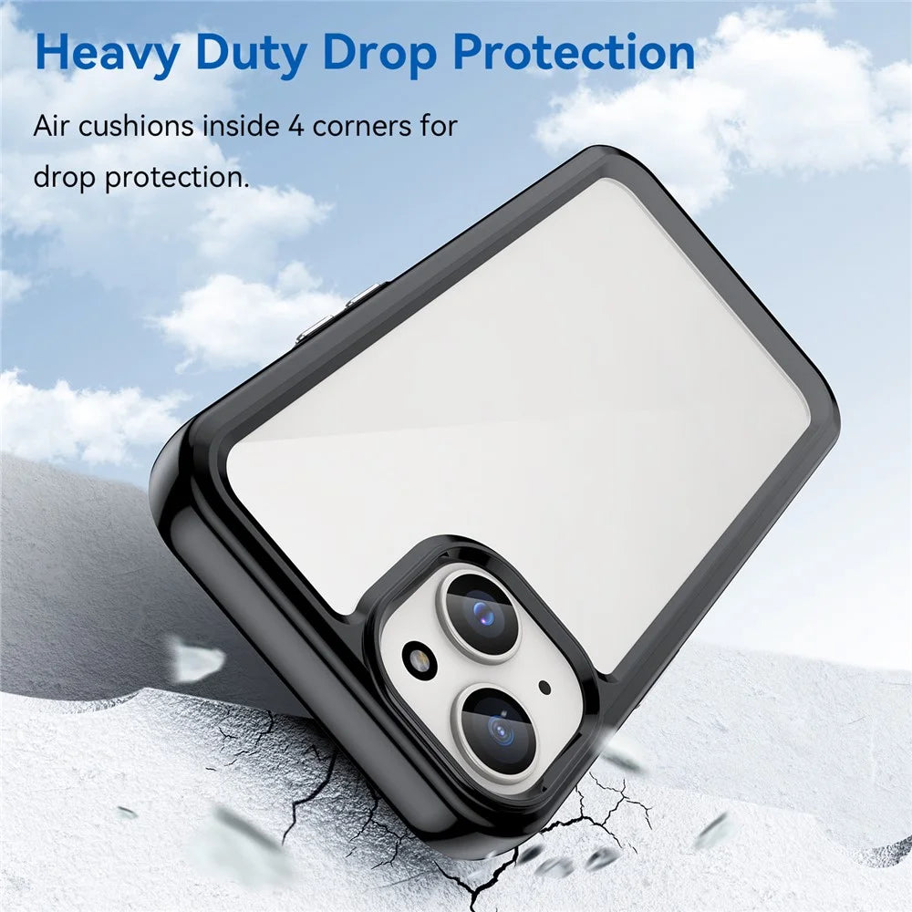 For iPhone 15 Drop Proof TPU+Acrylic Mobile Phone Back Cover Clear Protective Case - Black - 2