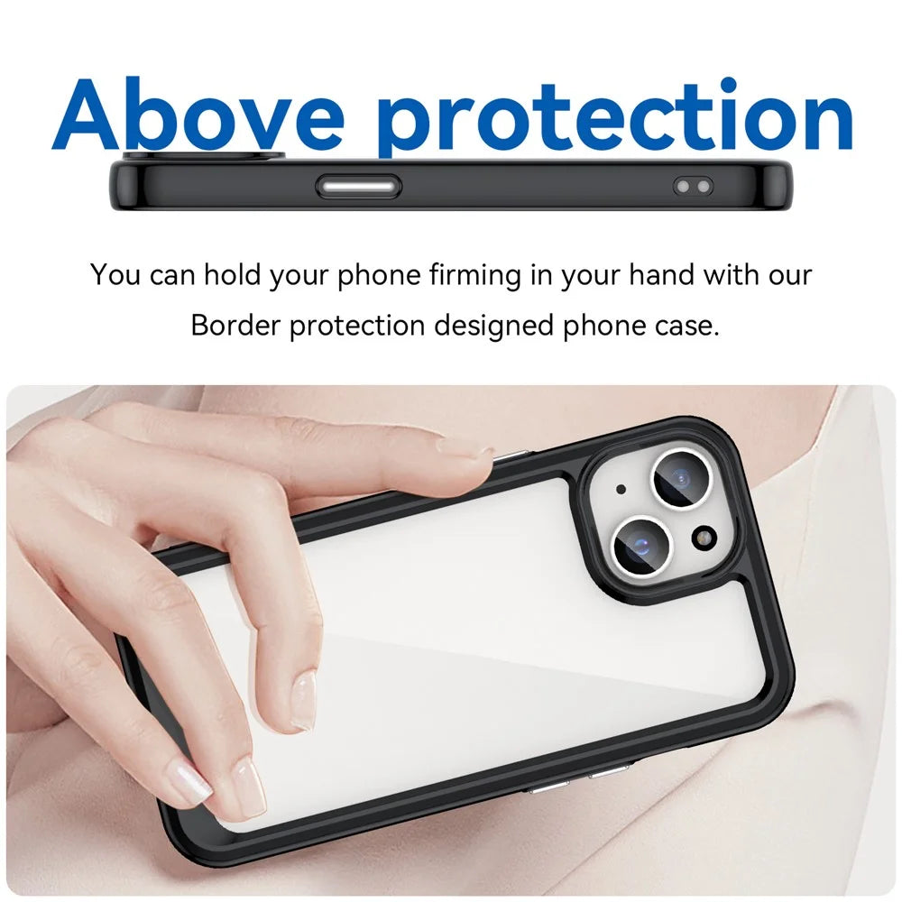For iPhone 15 Drop Proof TPU+Acrylic Mobile Phone Back Cover Clear Protective Case - Black - 3