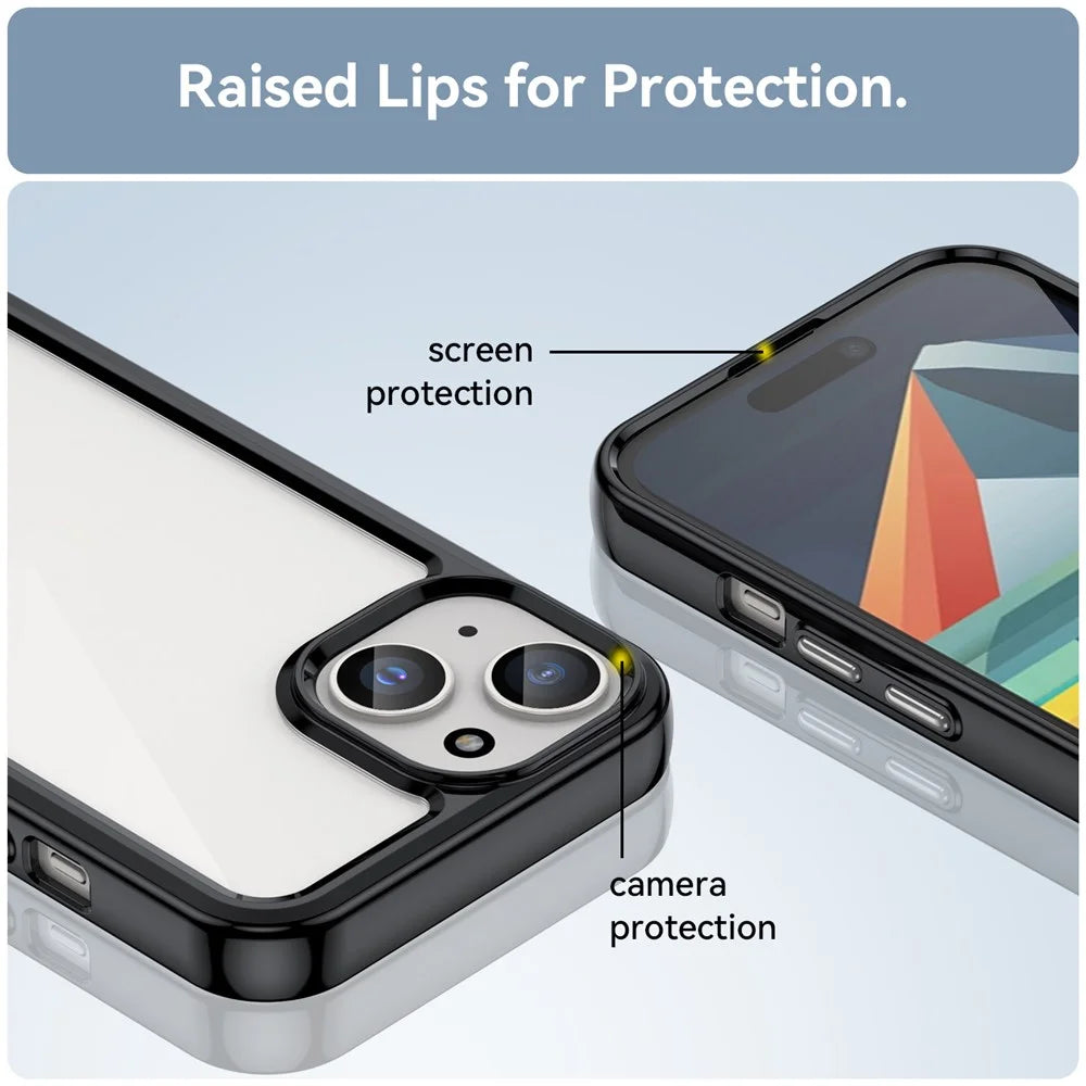 For iPhone 15 Drop Proof TPU+Acrylic Mobile Phone Back Cover Clear Protective Case - Black - 5