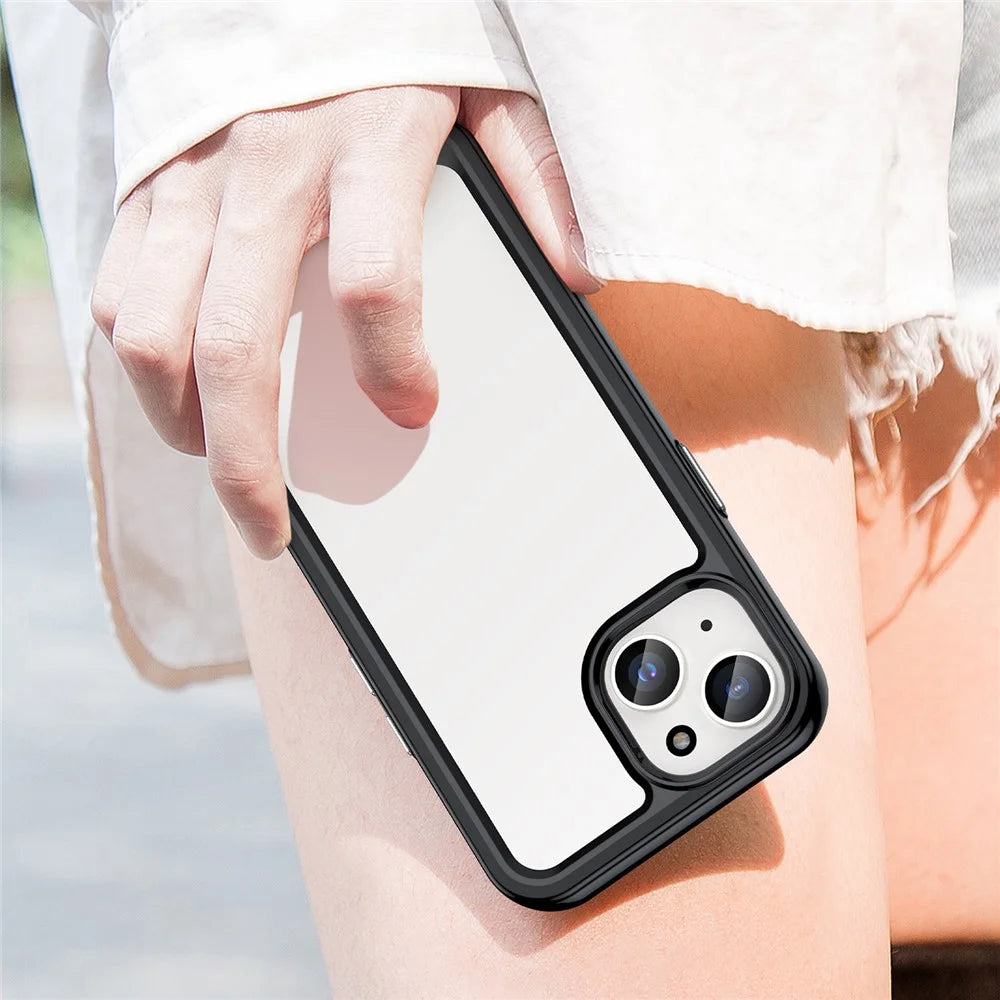 For iPhone 15 Drop Proof TPU+Acrylic Mobile Phone Back Cover Clear Protective Case - Black - 6