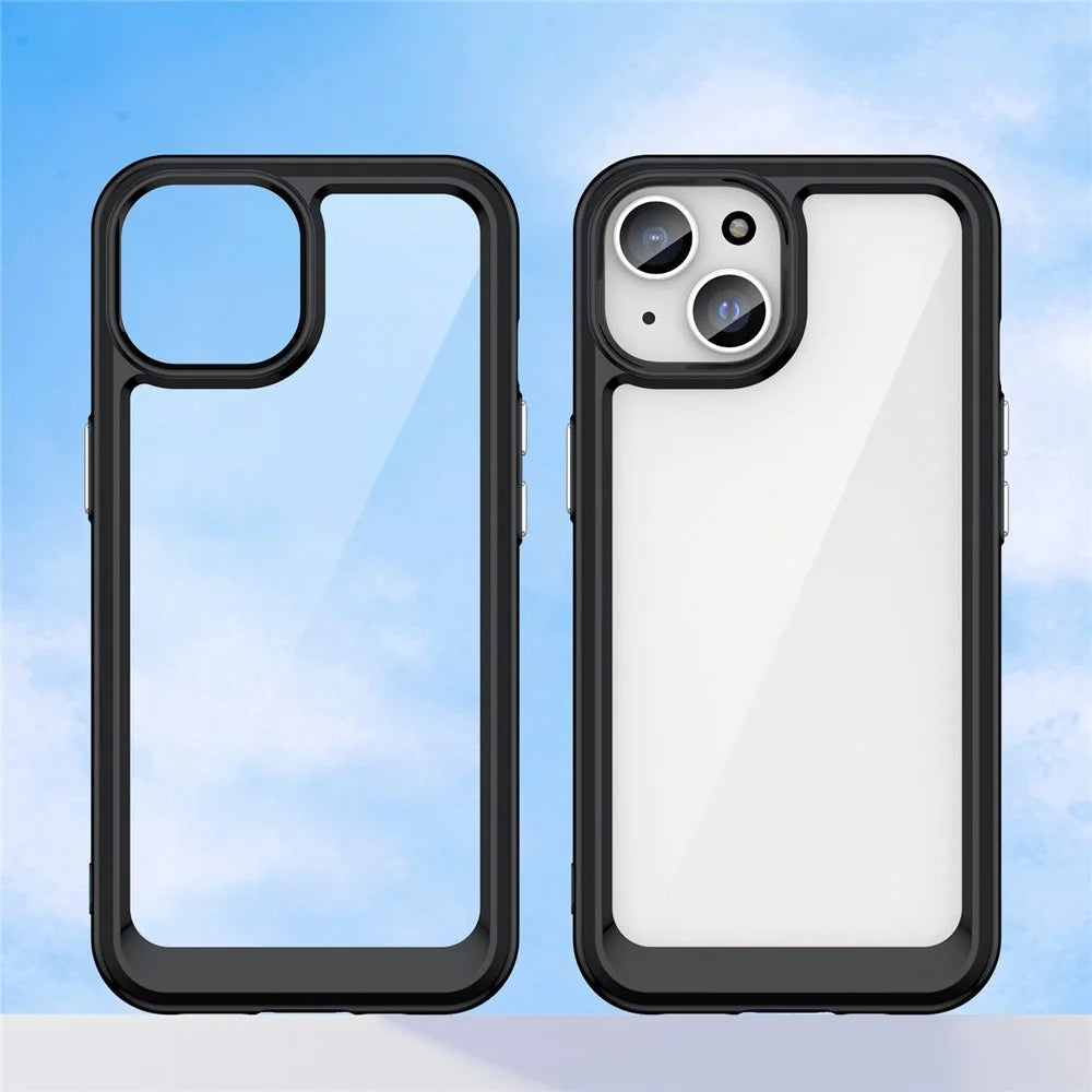 For iPhone 15 Drop Proof TPU+Acrylic Mobile Phone Back Cover Clear Protective Case - Black - 7