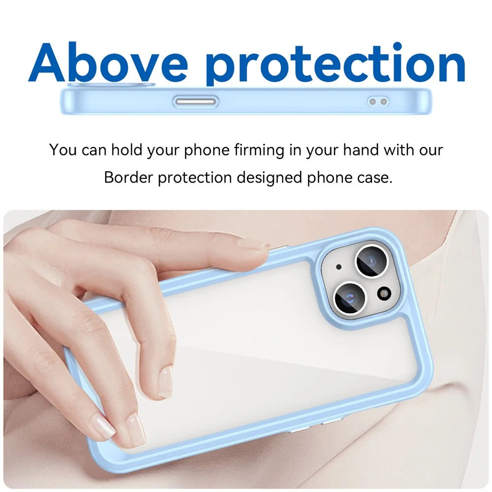 For iPhone 15 Plus TPU+Acrylic Anti-fall Mobile Phone Back Cover Clear Protective Case - Blue - 3