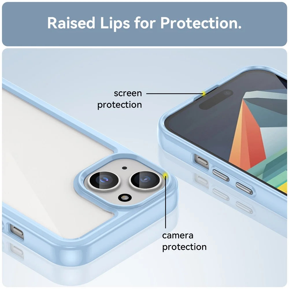 For iPhone 15 Plus TPU+Acrylic Anti-fall Mobile Phone Back Cover Clear Protective Case - Blue - 5
