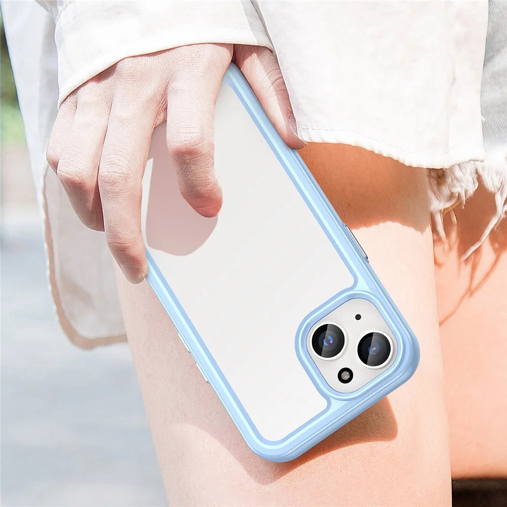 For iPhone 15 Plus TPU+Acrylic Anti-fall Mobile Phone Back Cover Clear Protective Case - Blue - 6