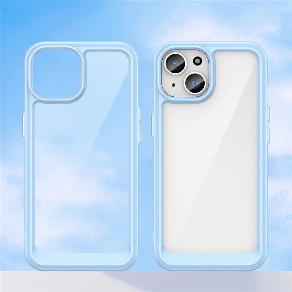 For iPhone 15 Plus TPU+Acrylic Anti-fall Mobile Phone Back Cover Clear Protective Case - Blue - 7