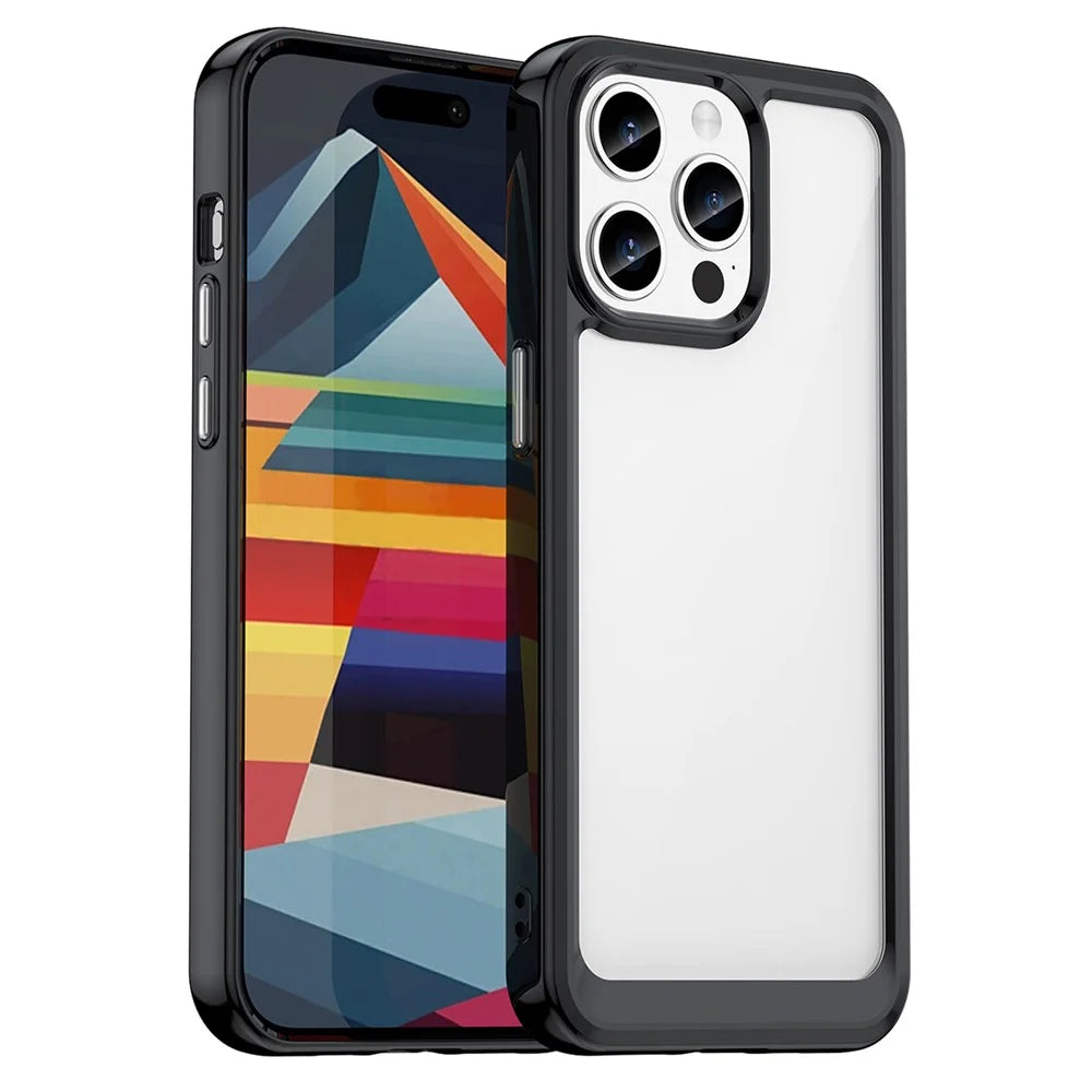 For iPhone 15 Pro Max Back Cover TPU+Acrylic Mobile Phone Clear Protective Case - Black - 1