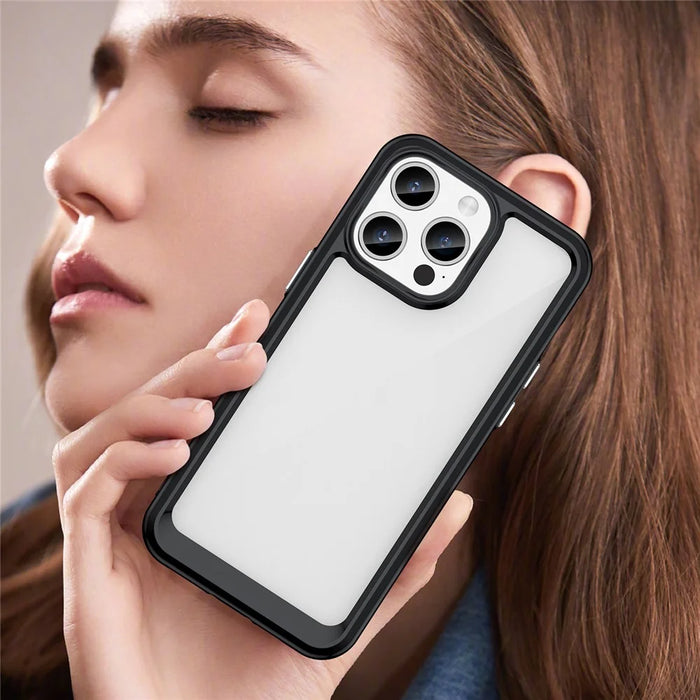 For iPhone 15 Pro Max Back Cover TPU+Acrylic Mobile Phone Clear Protective Case - Black - 6