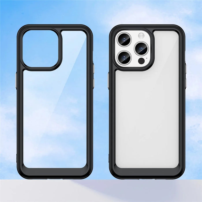 For iPhone 15 Pro Max Back Cover TPU+Acrylic Mobile Phone Clear Protective Case - Black - 7