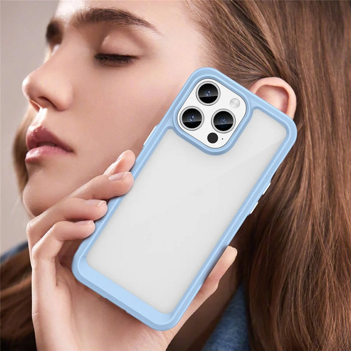 For iPhone 15 Pro TPU+Acrylic Shockproof Mobile Phone Back Cover Clear Protective Case - Blue - 6