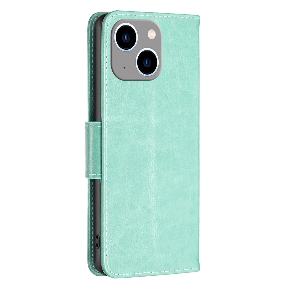 For iPhone 15 Plus Anti-Dust Stand Wallet Phone Flip Case Butterfly Imprinted Leather Cover with Strap - Green - 7