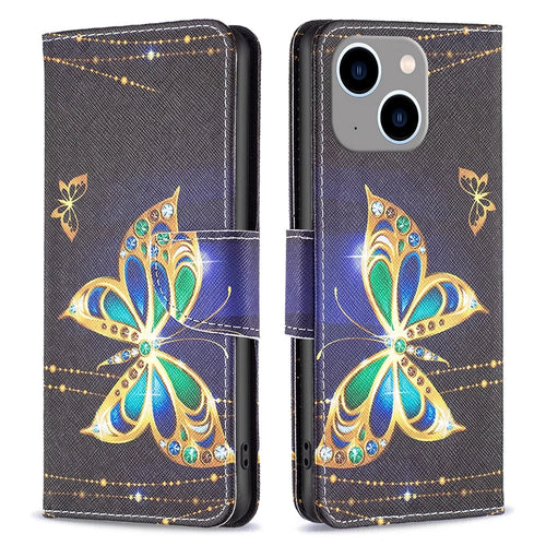 For iPhone 15 Plus Wallet PU Leather Phone Case Pattern Printing Stand Protective Phone Cover - Jewelry Butterfly - 1