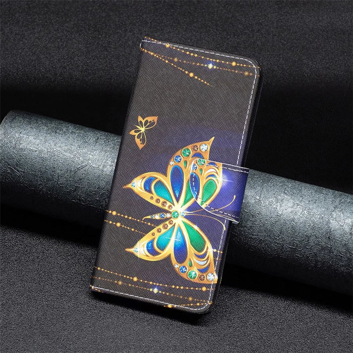 For iPhone 15 Plus Wallet PU Leather Phone Case Pattern Printing Stand Protective Phone Cover - Jewelry Butterfly - 5