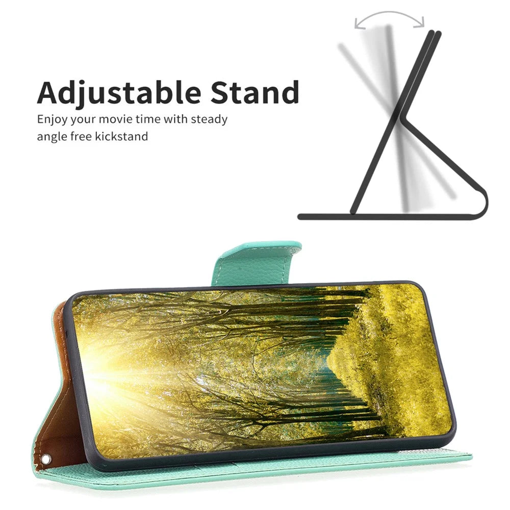 For iPhone 15 Pro Wallet Case with Wrist Strap Litchi Texture Leather Phone Stand Cover - Green - 2