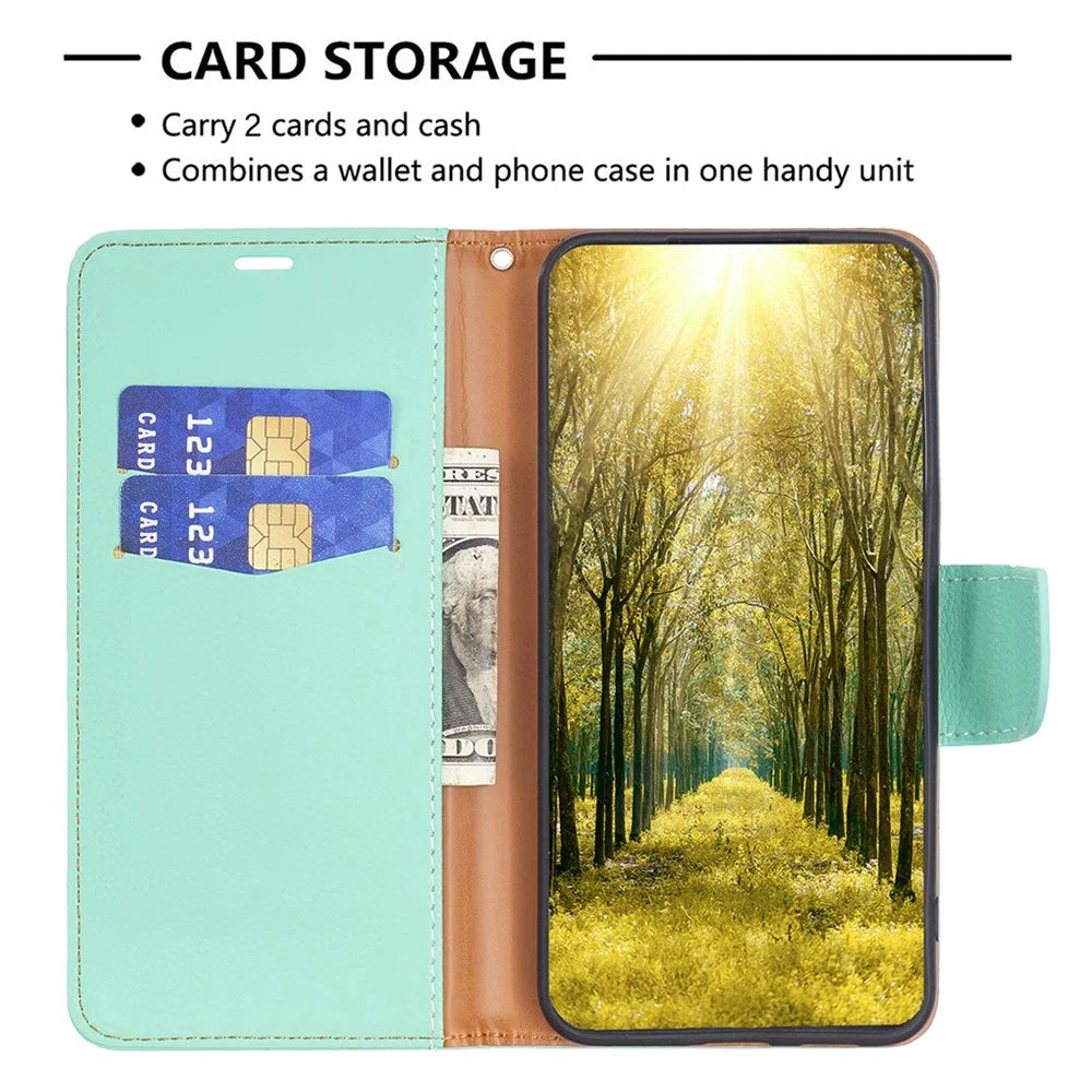 For iPhone 15 Pro Wallet Case with Wrist Strap Litchi Texture Leather Phone Stand Cover - Green - 3