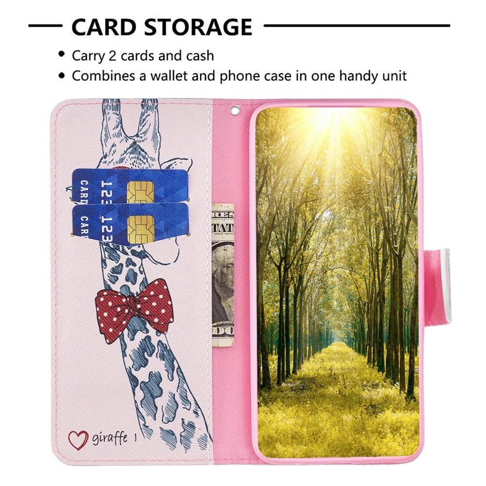 Stand Wallet Phone Case for iPhone 15 , Pattern Printing PU Leather + TPU Phone Cover - Giraffe - 2