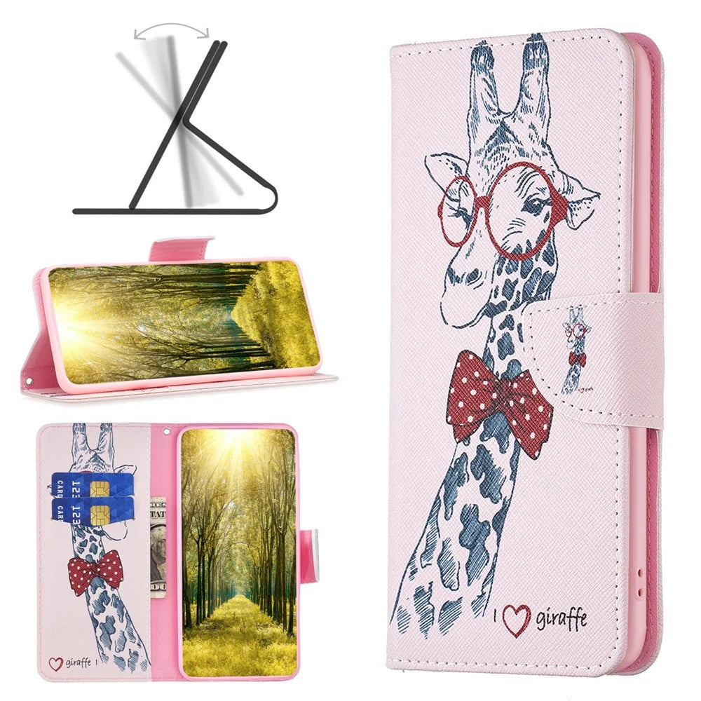 Stand Wallet Phone Case for iPhone 15 , Pattern Printing PU Leather + TPU Phone Cover - Giraffe - 4