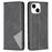 For iPhone 15 Card Holder Shell Imprinted Line Cell Phone Case Stand Leather Phone Cover - Black - 1