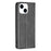 For iPhone 15 Card Holder Shell Imprinted Line Cell Phone Case Stand Leather Phone Cover - Black - 7