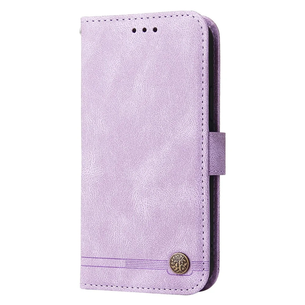 For iPhone 15 Plus Leather Wallet Cases Skin Touch Phone Cover Stand with Strap - Purple - 6
